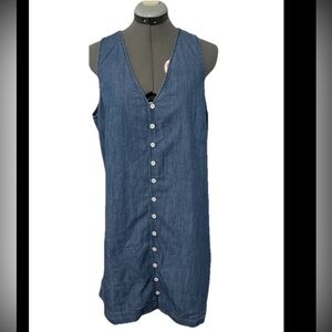 Madewell Blue Chambray Denim Button Front Sleeveless Easy Dress in Size L